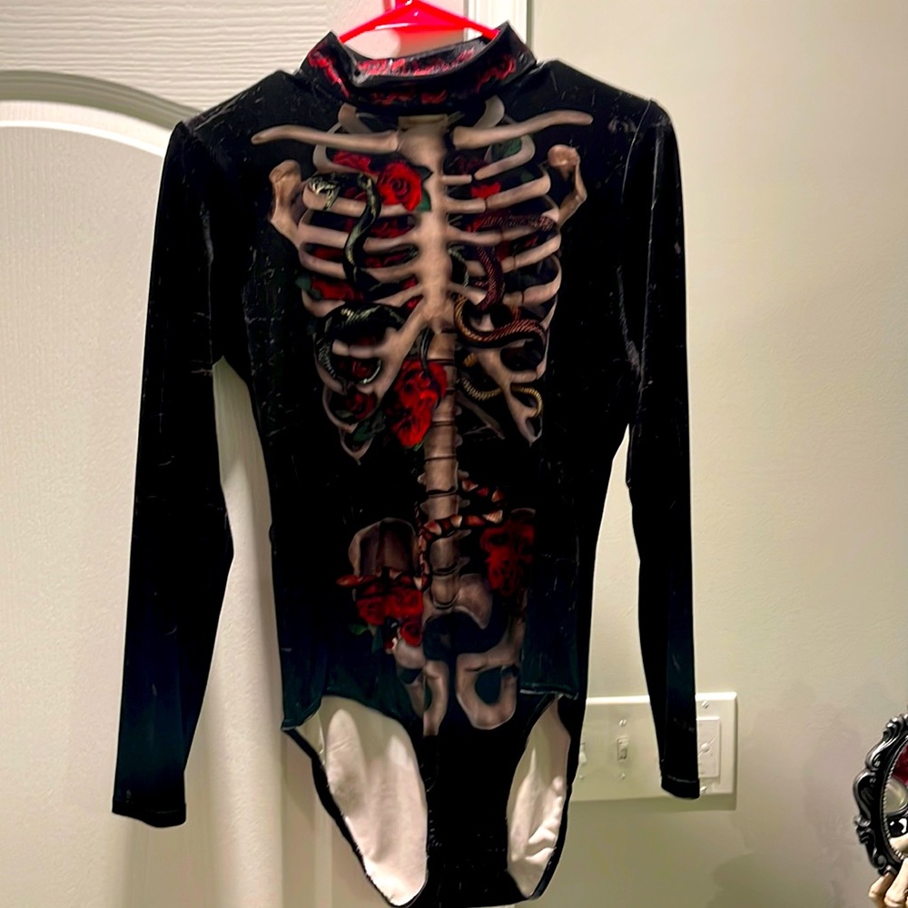Blackmilk velvet skeleton roses snake bodysuit NWT